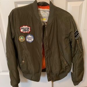 Women's Vintage Bomber-Style Jacket, Army Green, (M)